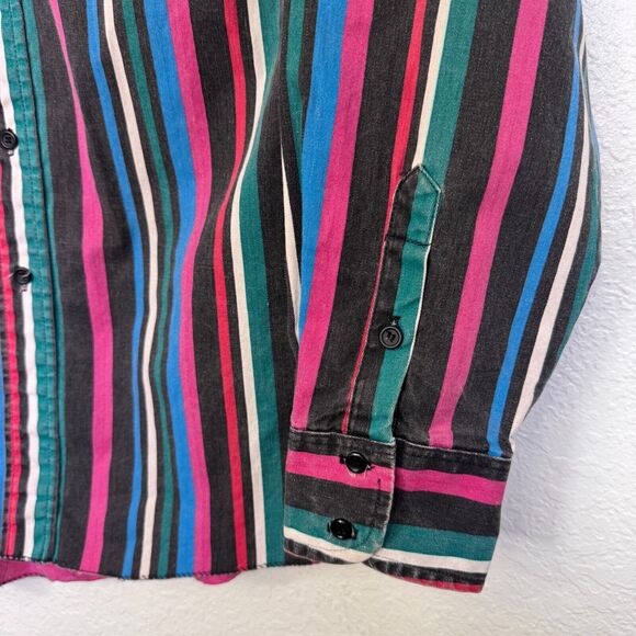Wrangler Brushpopper Shirt Mens 16.5 X-Long Tails Stripe Button Western Vintage - Picture 6 of 11